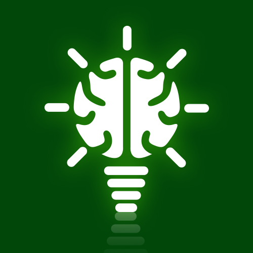 Glowing brain-lightbulb icon